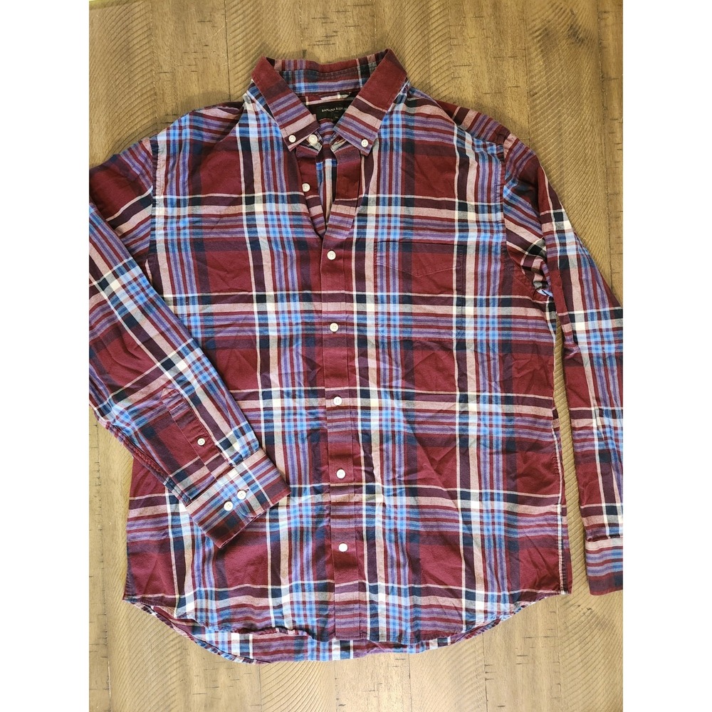 Banana Republic Size XL Mens Blue Maroon Soft‎ Wash Button Down Preppy Date Work